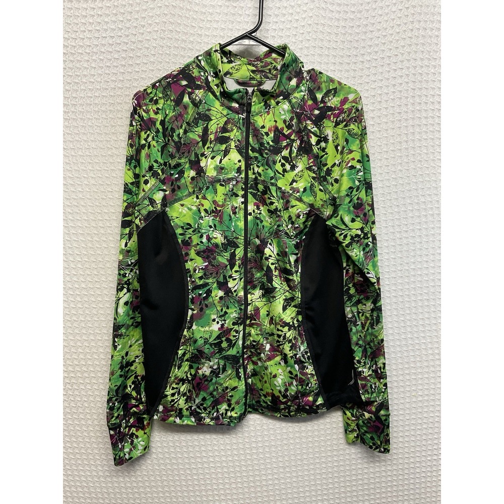 Exertek Track Jacket Women's Full Zip Up Size Large Green Botanical Shell UPF50+